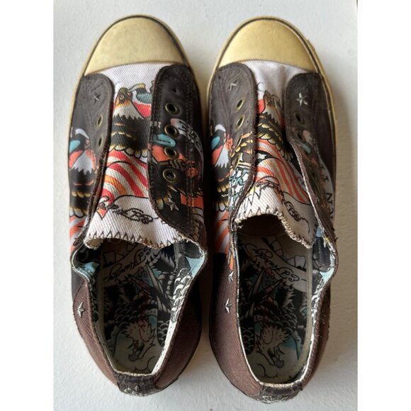 Ed Hardy Born Free Brown Leather Sneakers Adult Unisex/Women Size 10 (READ) - Picture 2 of 16